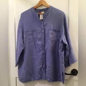 JM Collection 100% linen Blue Button Shirt